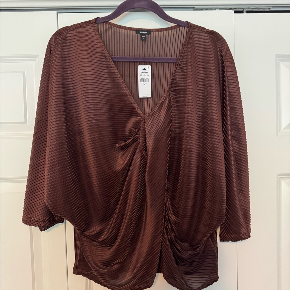 Express Rich Brown Pleated Blouse
